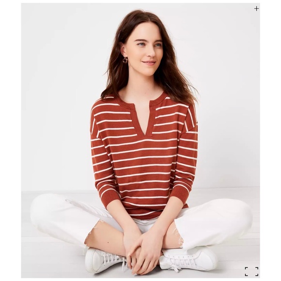 LOFT Tops - Striped Split Neck Tunic Sweater
